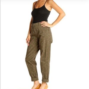 Boden Women’s Green Brown Hot Pink Polka Dot Cotton Chino Pants 2R WM466